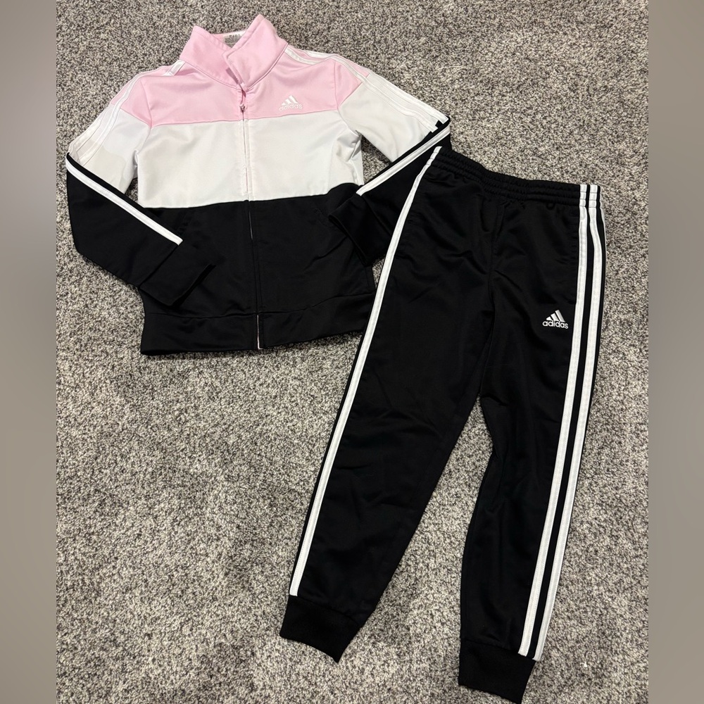 Adidas Pink, White, and Black Tracksuit